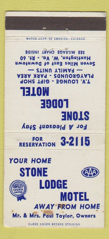 Matchbook Cover - Stone Lodge Motel Huntington WV WEAR 30 Strike