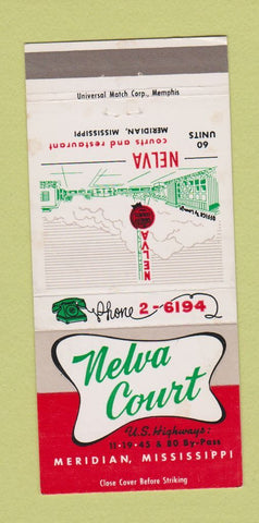 Matchbook Cover - Nelva Court Motel Meridian MS 30 Strike
