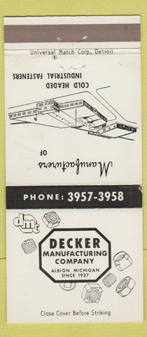 Matchbook Cover - Decker Manufacturing Albion MI 30 Strike