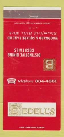 Matchbook Cover - Bedell's Restaurant Bloomfield Hills MI 30 Strike