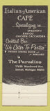 Matchbook Cover - The Paraidso Italian American Cafe Detroit MI 30 Strike