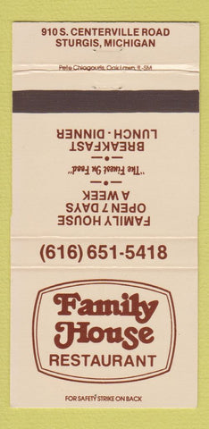 Matchbook Cover - Family House Restaurant Sturgis MI 30 Strike