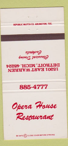 Matchbook Cover - Opera House Restaurant Detroit MI 30 Strike