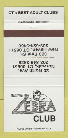 Matchbook Cover - Zebra Club New Haven Norwalk CT strip club girlie 30 Strike