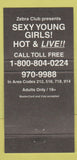 Matchbook Cover - Zebra Club New Haven Norwalk CT strip club girlie 30 Strike