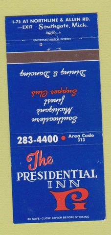 Matchbook Cover - Presidential Inn Southgate MI 30 Strike