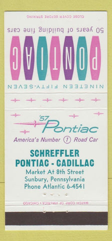 Matchbook Cover - 1957 Ponatic Cadillac Sunbury PA 30 Strike