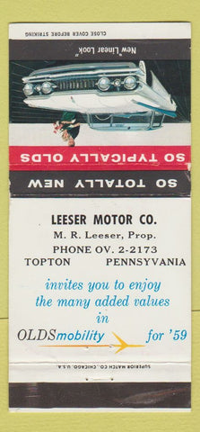 Matchbook Cover - 1959 Oldsmobile Leeser Topton PA 30 Strike