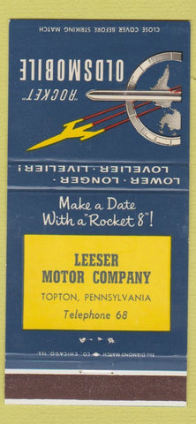 Matchbook Cover - Oldsmobile Rocket Leeser Topton PA 30 Strike