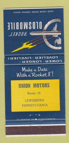 Matchbook Cover - Oldsmobile Rocket Union Motors Lewisburg PA 30 Strike