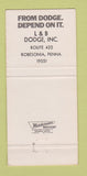 Matchbook Cover - L&B Dodge Robensonia PA WEAR 30 Strike