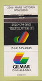 Matchbook Cover - Gilmar Longueuil QC 30 Strike
