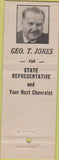 Matchbook Cover - Geo T Jones State Rep Kinsman Chevrolet Cleveland OH