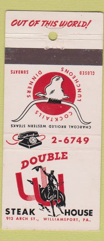 Matchbook Cover - Double U Steak House Williamsport PA 30 Strike