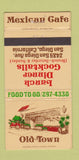 Matchbook Cover - Old Town Restaurant San Diego CA Mexican 30 Strike