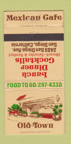 Matchbook Cover - Old Town Restaurant San Diego CA Mexican 30 Strike
