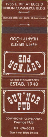 Matchbook Cover - Guv'nor Pub Cleveland OH