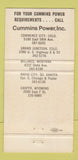 Matchbook Cover - Cummins Diesel Commerce City Colorado Casper WY 30 Strike