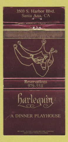 Matchbook Cover - Harlequin Dinner Playhouse Santa Ana CA 30 Strike