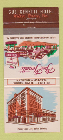 Matchbook Cover - Gus Genetti Hotel Wilkes Barre PA 30 Strike