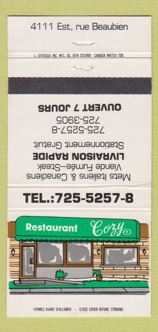 Matchbook Cover - Restaurant Cozy Montreal QC 30 Strike