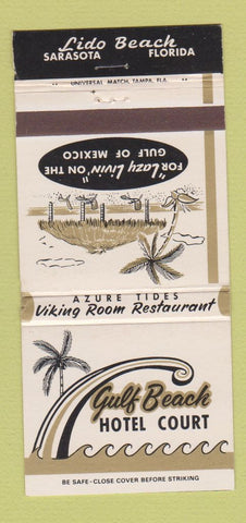 Matchbook Cover - Gulf Beach Hotel Court Sarasota FL 30 Strike