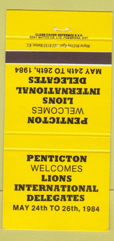 Matchbook Cover - Lions Club Penticton BC 1984 30 Strike