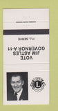 Matchbook Cover - Lions Club Jim Astles for Governor Canada 30 Strike