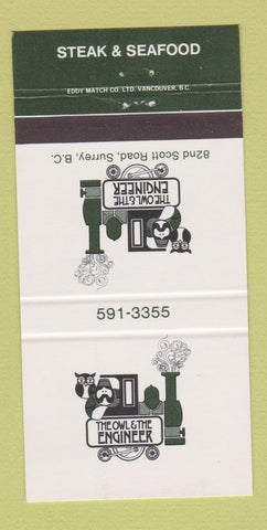 Matchbook Cover - Owl and The Engineer Restaurant Surrey BC 30 Strike