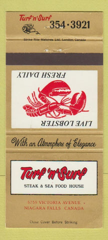 Matchbook Cover - Turf n Surf Restaurant Niagara Falls ON 30 Strike