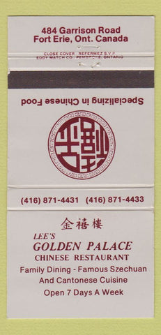 Matchbook Cover - Lee's Golden Palace Chinese Restaurant Fort Erie ON 30 Strike