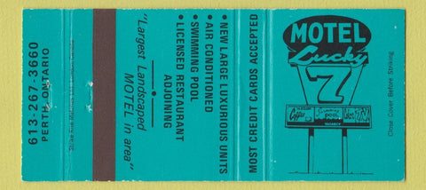 Matchbook Cover - Motel Lucky 7 Perth ON Teal 30 Strike