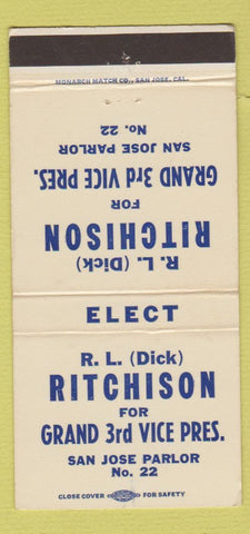 Matchbook Cover - Ritchison San Jose CA Native Sons Golden West 30 Strike