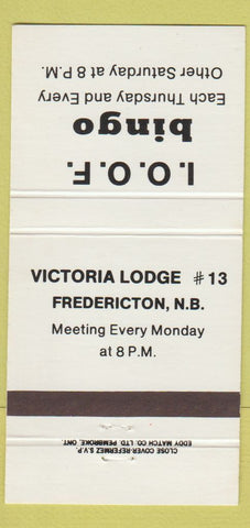 Matchbook Cover - Odd Felows Bingo Fredericton NB 30 Strike