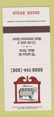 Matchbook Cover - Hereford Grill Restaurant Miami FL Airport 30 Strike