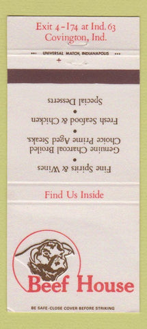 Matchbook Cover - Beef House Covington IN 30 Strike