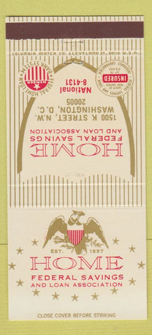 Matchbook Cover - Home Federal Savings Loan Washington DC 30 Strike