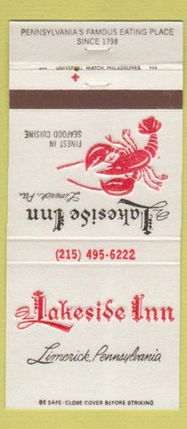 Matchbook Cover - Lakeside Inn Limerick PA lobster 30 Strike