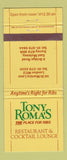 Matchbook Cover - Tony Roma's Ribs London UK England Surrey