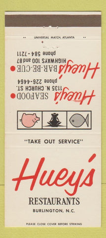 Matchbook Cover - Huey's Restaurants Burlington NC 30 Strike