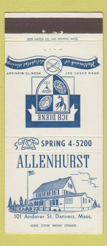 Matchbook Cover - Allenhurst Restaurant Danvers MA 30 Strike
