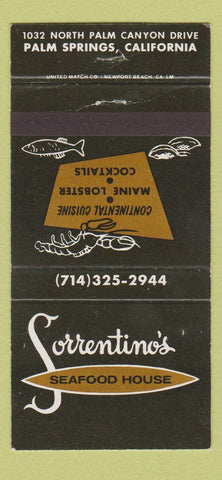 Matchbook Cover - Sorrentino's Seafood House Palm Springs CA WEAR 30 Strike
