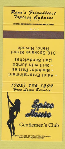 Matchbook Cover - Spice House Strip Club Reno NV girlie 30 Strike