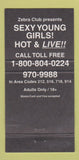 Matchbook Cover - Zebra Strip club Norwalk New Haven CT girlie 30 Strike