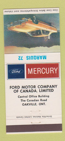 Matchbook Cover - 1972 Ford Mercury Marquis Oakville ON 30 Strike