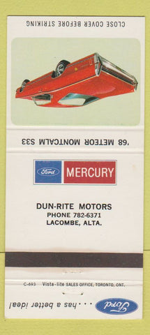 Matchbook Cover - Ford Mercury 1968 Meteor Lacombe AB 30 Strike