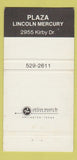 Matchbook Cover - Plaza Lincoln Mercury WEAR 30 Strike