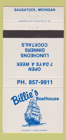 Matchbook Cover - Billie's Boathouse Saugatuck MI 30 Strike