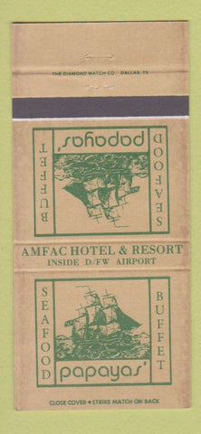 Matchbook Cover - Papaya's Seafood Buffet Dallas Fort Worth TX Airport 30 Strike