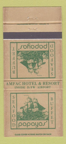 Matchbook Cover - Papaya's Seafood Buffet Dallas Fort Worth TX Airport 30 Strike